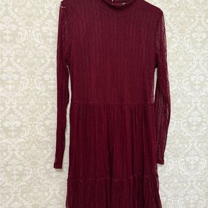 Lily Rose Deep Red Long Sleeve Lace Dress